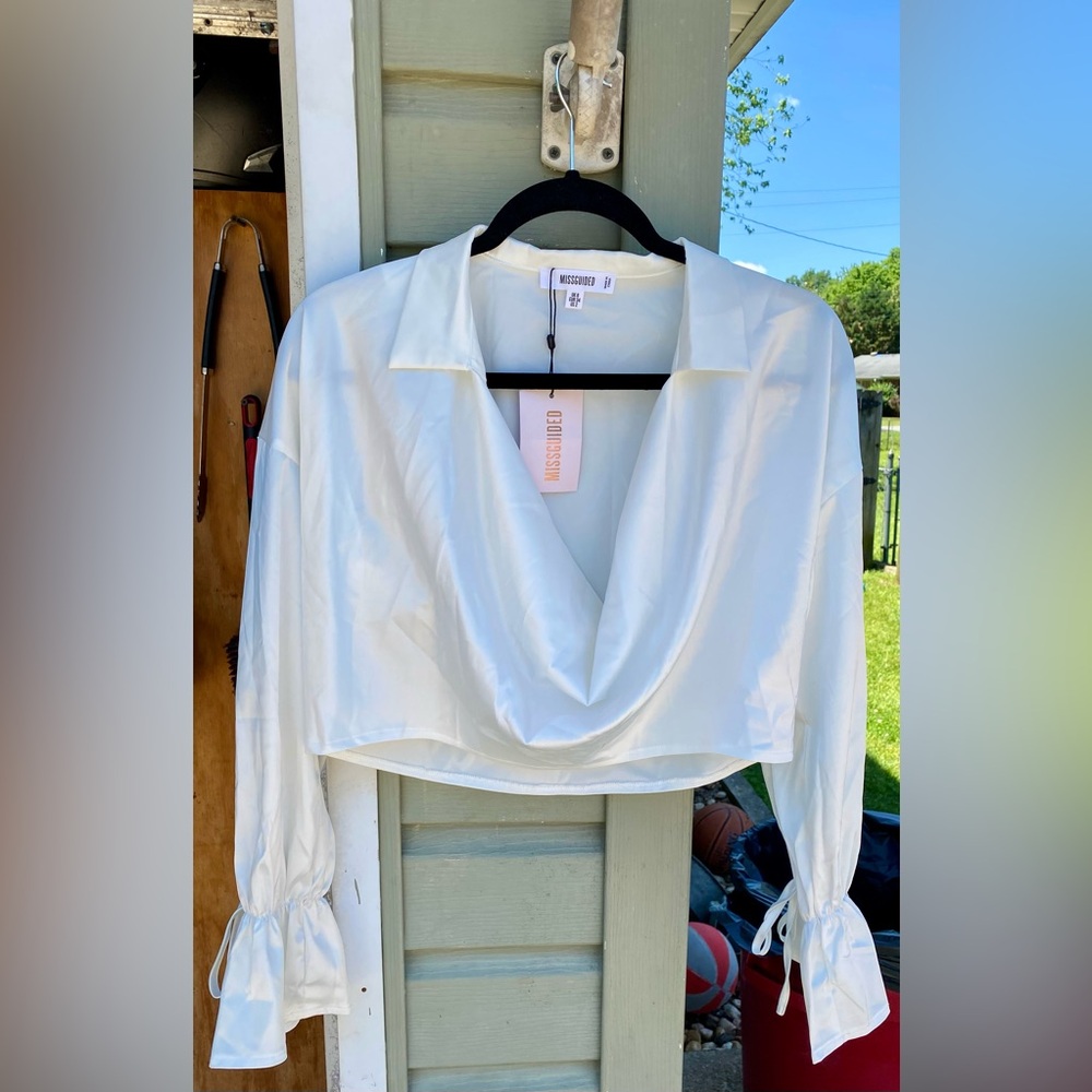 Missguided Satin Silky White Crop Blouse